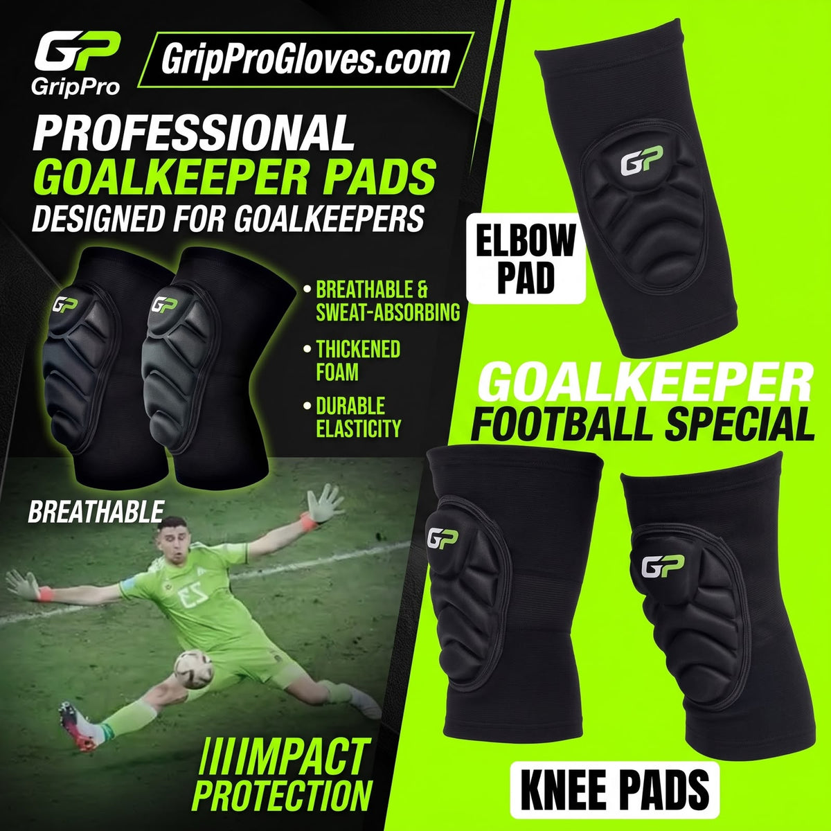 GripPro Goalkeeper Knee & Elbow Pads – Padded Impact Protection Sleeves